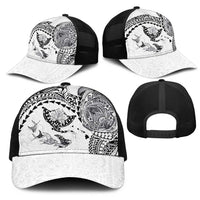 Hawaiian Manta Ray Tribal Mesh Trucker Cap Polynesian Art Motifs White Color