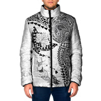 Hawaiian Manta Ray Tribal Padded Jacket Polynesian Art Motifs White Color
