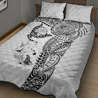 Hawaiian Manta Ray Tribal Quilt Bed Set Polynesian Art Motifs White Color