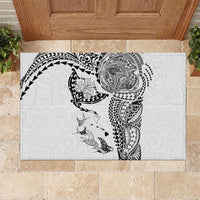 Hawaiian Manta Ray Tribal Rubber Doormat Polynesian Art Motifs White Color