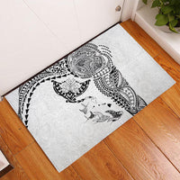 Hawaiian Manta Ray Tribal Rubber Doormat Polynesian Art Motifs White Color