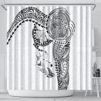 Hawaiian Manta Ray Tribal Shower Curtain Polynesian Art Motifs White Color