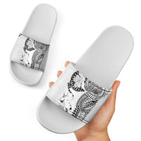 Hawaiian Manta Ray Tribal Slide Sandals Polynesian Art Motifs White Color