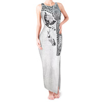 Hawaiian Manta Ray Tribal Tank Maxi Dress Polynesian Art Motifs White Color