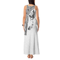 Hawaiian Manta Ray Tribal Tank Maxi Dress Polynesian Art Motifs White Color
