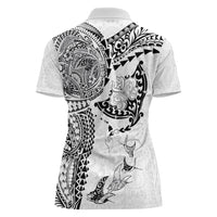 Hawaiian Manta Ray Tribal Women Polo Shirt Polynesian Art Motifs White Color