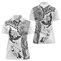 Hawaiian Manta Ray Tribal Women Polo Shirt Polynesian Art Motifs White Color