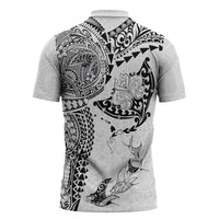 Hawaiian Manta Ray Tribal Zipper Polo Shirt Polynesian Art Motifs White Color
