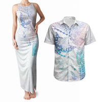 Hawaiian Manta Ray Tribal Couples Matching Tank Maxi Dress and Hawaiian Shirt Polynesian Art Motifs Sweet Pastel LT03 Multicolor - Polynesian Pride