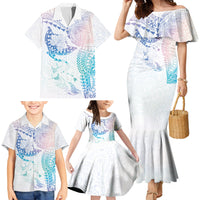 Hawaiian Manta Ray Tribal Family Matching Mermaid Dress and Hawaiian Shirt Polynesian Art Motifs Sweet Pastel