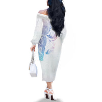 Hawaiian Manta Ray Tribal Family Matching Off The Shoulder Long Sleeve Dress and Hawaiian Shirt Polynesian Art Motifs Sweet Pastel