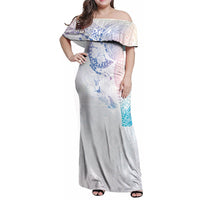 Hawaiian Manta Ray Tribal Family Matching Off Shoulder Maxi Dress and Hawaiian Shirt Polynesian Art Motifs Sweet Pastel