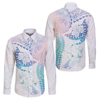 Hawaiian Manta Ray Tribal Family Matching Short Sleeve Bodycon Dress and Hawaiian Shirt Polynesian Art Motifs Sweet Pastel LT03 Dad's Shirt - Long Sleeve Multicolor - Polynesian Pride