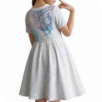Hawaiian Manta Ray Tribal Kid Short Sleeve Dress Polynesian Art Motifs Sweet Pastel LT03 - Polynesian Pride