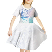 Hawaiian Manta Ray Tribal Kid Short Sleeve Dress Polynesian Art Motifs Sweet Pastel