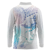 Hawaiian Manta Ray Tribal Long Sleeve Polo Shirt Polynesian Art Motifs Sweet Pastel