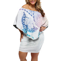 Hawaiian Manta Ray Tribal Off Shoulder Short Dress Polynesian Art Motifs Sweet Pastel