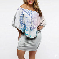 Hawaiian Manta Ray Tribal Off Shoulder Short Dress Polynesian Art Motifs Sweet Pastel LT03 Women Multicolor - Polynesian Pride