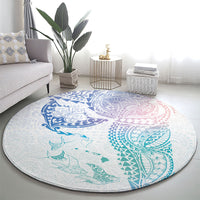 Hawaiian Manta Ray Tribal Round Carpet Polynesian Art Motifs Sweet Pastel