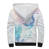 Hawaiian Manta Ray Tribal Sherpa Hoodie Polynesian Art Motifs Sweet Pastel