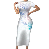 Hawaiian Manta Ray Tribal Short Sleeve Bodycon Dress Polynesian Art Motifs Sweet Pastel