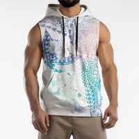 Hawaiian Manta Ray Tribal Sleeveless Hoodie Polynesian Art Motifs Sweet Pastel