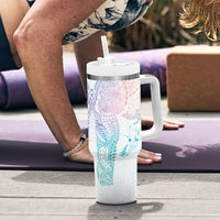 Hawaiian Manta Ray Tribal Tumbler With Handle Polynesian Art Motifs Sweet Pastel