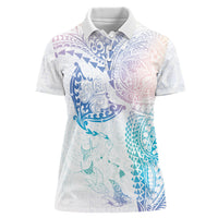 Hawaiian Manta Ray Tribal Women Polo Shirt Polynesian Art Motifs Sweet Pastel