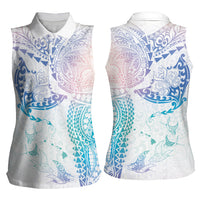 Hawaiian Manta Ray Tribal Women Sleeveless Polo Shirt Polynesian Art Motifs Sweet Pastel