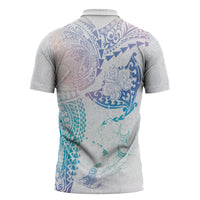 Hawaiian Manta Ray Tribal Zipper Polo Shirt Polynesian Art Motifs Sweet Pastel