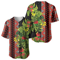 Maori Tukutuku Baseball Jersey with Ferns Pohutukawa and Kowhai Tribal Moko Patterns