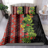 Maori Tukutuku Bedding Set with Ferns Pohutukawa and Kowhai Tribal Moko Patterns
