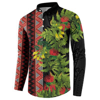 Maori Tukutuku Button Sweatshirt with Ferns Pohutukawa and Kowhai Tribal Moko Patterns