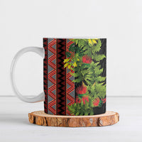 Maori Tukutuku Ceramic Mug with Ferns Pohutukawa and Kowhai Tribal Moko Patterns