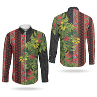 Maori Tukutuku Couples Matching Mermaid Dress and Long Sleeve Button Shirt with Ferns Pohutukawa and Kowhai Tribal Moko Patterns