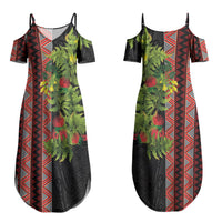 Maori Tukutuku Couples Matching Summer Maxi Dress and Hawaiian Shirt with Ferns Pohutukawa and Kowhai Tribal Moko Patterns