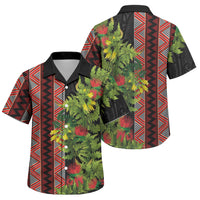 Maori Tukutuku Family Matching Off Shoulder Maxi Dress and Hawaiian Shirt with Ferns Pohutukawa and Kowhai Tribal Moko Patterns