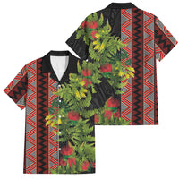 Maori Tukutuku Family Matching Short Sleeve Bodycon Dress and Hawaiian Shirt with Ferns Pohutukawa and Kowhai Tribal Moko Patterns LT03 Dad's Shirt - Short Sleeve Multicolor - Polynesian Pride
