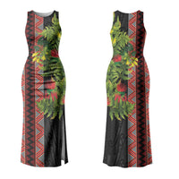 Maori Tukutuku Family Matching Tank Maxi Dress and Hawaiian Shirt with Ferns Pohutukawa and Kowhai Tribal Moko Patterns