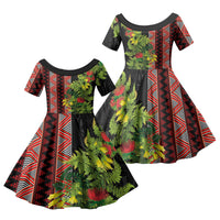 Maori Tukutuku Family Matching Tank Maxi Dress and Hawaiian Shirt with Ferns Pohutukawa and Kowhai Tribal Moko Patterns
