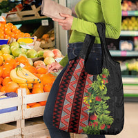 Maori Tukutuku Grocery Bag with Ferns Pohutukawa and Kowhai Tribal Moko Patterns