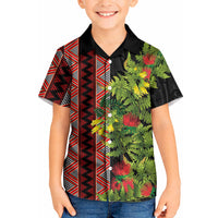 Maori Tukutuku Kid Hawaiian Shirt with Ferns Pohutukawa and Kowhai Tribal Moko Patterns LT03 Kid Multicolor - Polynesian Pride