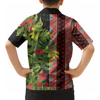 Maori Tukutuku Kid Hawaiian Shirt with Ferns Pohutukawa and Kowhai Tribal Moko Patterns LT03 - Polynesian Pride