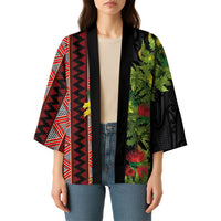 Maori Tukutuku Kimono with Ferns Pohutukawa and Kowhai Tribal Moko Patterns