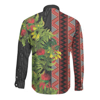 Maori Tukutuku Long Sleeve Button Shirt with Ferns Pohutukawa and Kowhai Tribal Moko Patterns LT03 - Polynesian Pride