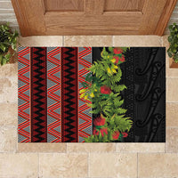 Maori Tukutuku Rubber Doormat with Ferns Pohutukawa and Kowhai Tribal Moko Patterns
