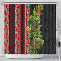 Maori Tukutuku Shower Curtain with Ferns Pohutukawa and Kowhai Tribal Moko Patterns