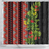 Maori Tukutuku Shower Curtain with Ferns Pohutukawa and Kowhai Tribal Moko Patterns
