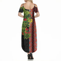 Maori Tukutuku Summer Maxi Dress with Ferns Pohutukawa and Kowhai Tribal Moko Patterns LT03 - Polynesian Pride