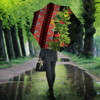 Maori Tukutuku Umbrella with Ferns Pohutukawa and Kowhai Tribal Moko Patterns